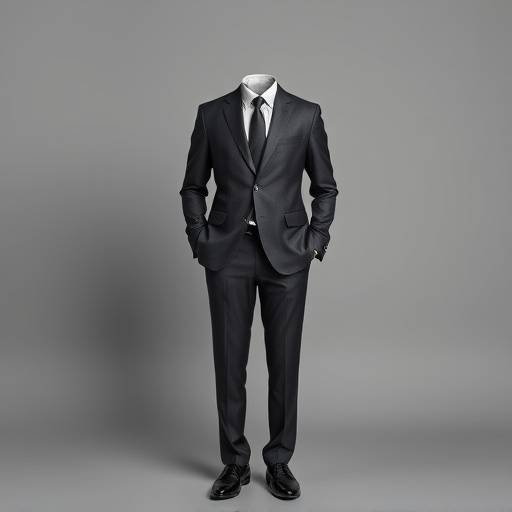 A classic single-breasted two-piece business suit in charcoal grey