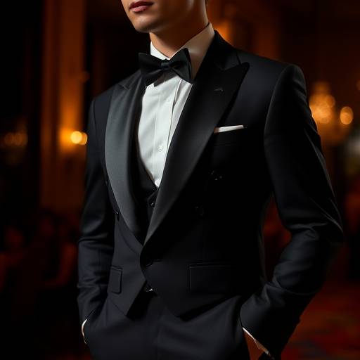 A custom-tailored tuxedo for formal evening wear in black