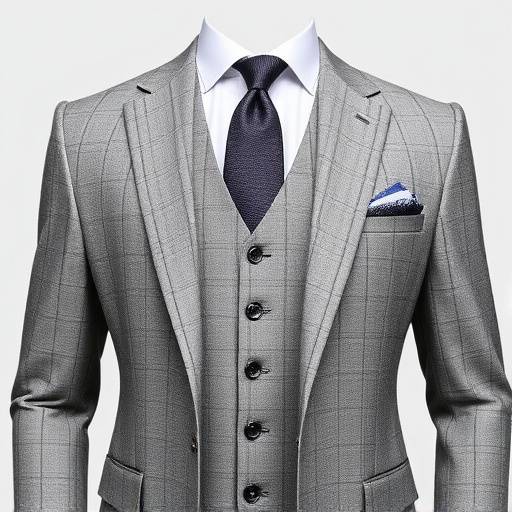 A modern three-piece business suit with a vest in subtle grey check