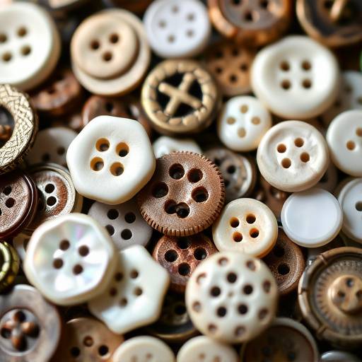 A selection of buttons: mother-of-pearl, horn, and metal finishes.