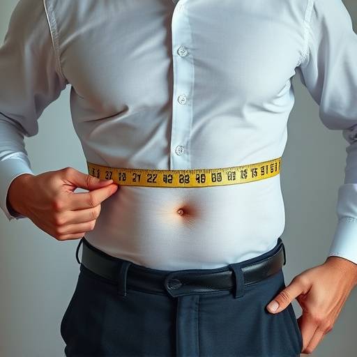 A tailor taking precise measurements of a client's chest and waist.