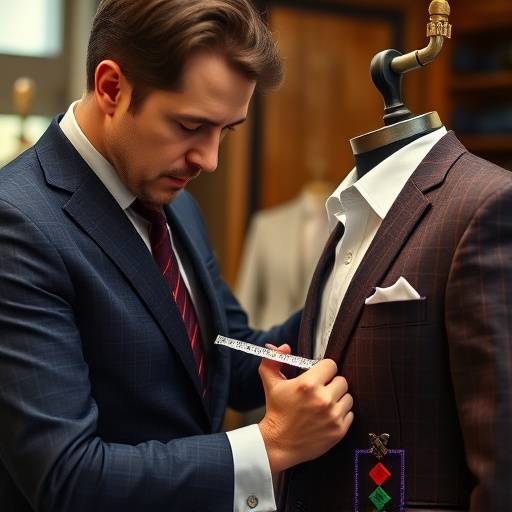 Master tailor meticulously measuring a client for a bespoke suit